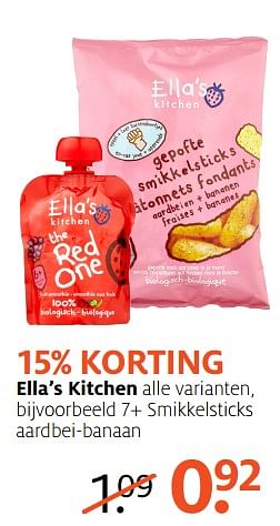 Aanbiedingen 7+ smikkelsticks aardbei-banaan - Ella's Kitchen - Geldig van 18/09/2017 tot 24/09/2017 bij Etos