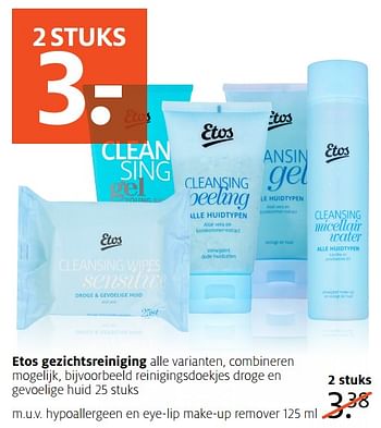 Aanbiedingen Reinigingsdoekjes droge en gevoelige huid - Huismerk - Etos - Geldig van 18/09/2017 tot 24/09/2017 bij Etos