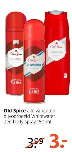 Aanbiedingen Whitewater deo body spray - Old Spice - Geldig van 18/09/2017 tot 24/09/2017 bij Etos