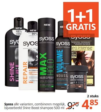 Aanbiedingen Shine boost shampoo - Syoss - Geldig van 18/09/2017 tot 24/09/2017 bij Etos