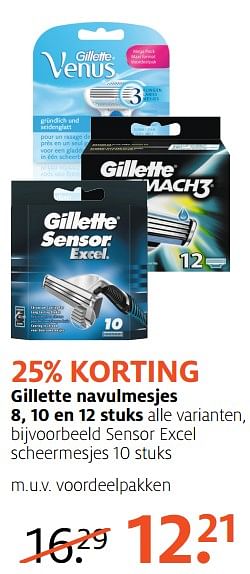 Aanbiedingen Sensor excel scheermesjes - Gillette - Geldig van 18/09/2017 tot 24/09/2017 bij Etos