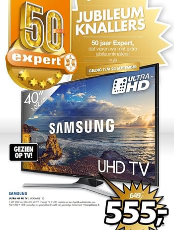 Aanbiedingen Samsung ultra hd 4k tv ue40mu6120 - Samsung - Geldig van 18/09/2017 tot 24/09/2017 bij Expert
