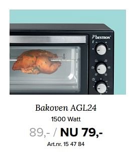 Aanbiedingen Bestron bakoven agl24 - Bestron - Geldig van 18/09/2017 tot 24/09/2017 bij Kijkshop