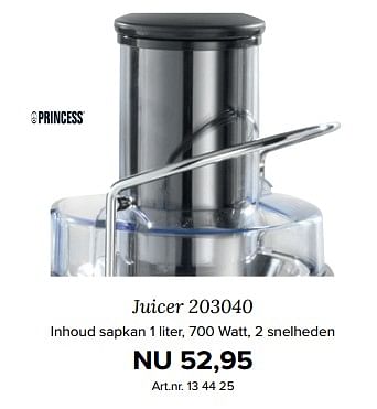 Aanbiedingen Princess juicer 203040 - Princess - Geldig van 18/09/2017 tot 24/09/2017 bij Kijkshop