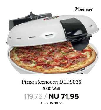 Aanbiedingen Bestron pizza steenoven dld9036 - Bestron - Geldig van 18/09/2017 tot 24/09/2017 bij Kijkshop