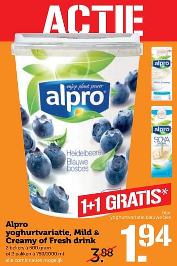 Aanbiedingen Alpro yoghurtvariatie, mild + creamy of fresh drink - Alpro Soya - Geldig van 18/09/2017 tot 24/09/2017 bij Coop