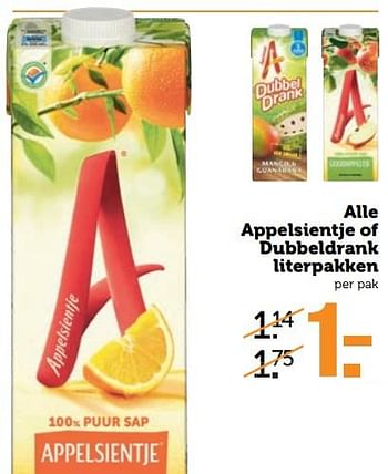 Aanbiedingen Alle appelsientje of dubbeldrank literpakken - Huismerk - Coop - Geldig van 18/09/2017 tot 24/09/2017 bij Coop