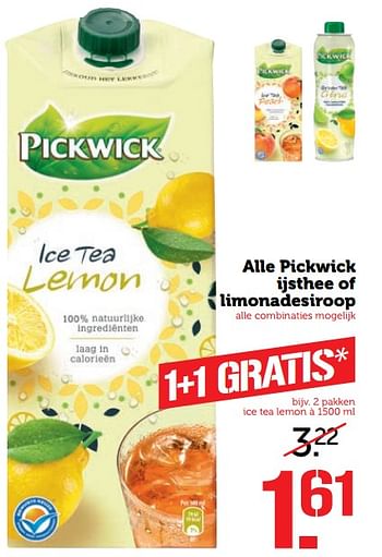 Aanbiedingen Alle pickwick ijsthee of limonadesiroop - Pickwick - Geldig van 18/09/2017 tot 24/09/2017 bij Coop