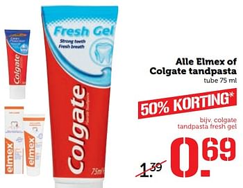 Aanbiedingen Alle elmex of colgate tandpasta - Huismerk - Coop - Geldig van 18/09/2017 tot 24/09/2017 bij Coop