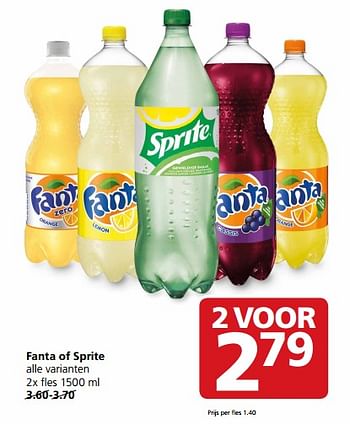 Aanbiedingen Fanta of sprite - Huismerk - Jan Linders - Geldig van 18/09/2017 tot 24/09/2017 bij Jan Linders