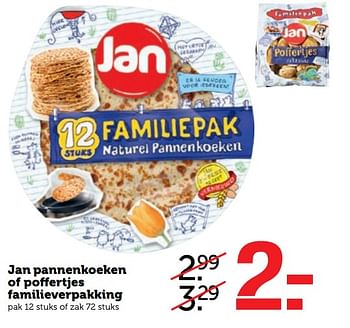 Aanbiedingen Jan pannenkoeken of poffertjes familieverpakking - Jan - Geldig van 18/09/2017 tot 24/09/2017 bij Coop