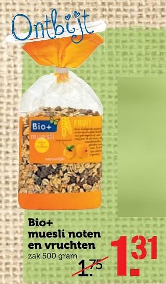 Aanbiedingen Bio+ muesli noten en vruchten - Bio+ - Geldig van 18/09/2017 tot 24/09/2017 bij Coop