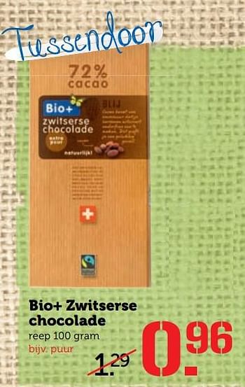 Aanbiedingen Bio+ zwitserse chocolade - Bio+ - Geldig van 18/09/2017 tot 24/09/2017 bij Coop