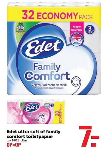 Aanbiedingen Edet ultra soft of family comfort toiletpapier - Edet - Geldig van 18/09/2017 tot 24/09/2017 bij Coop