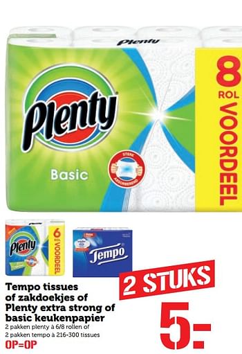 Aanbiedingen Tempo tissues of zakdoekjes of plenty extra strong of basic keukenpapier - Huismerk - Coop - Geldig van 18/09/2017 tot 24/09/2017 bij Coop