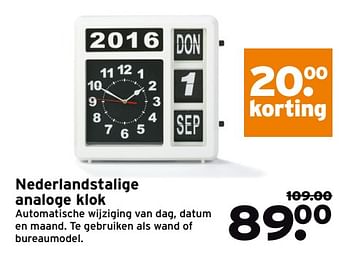 Aanbiedingen Nederlandstalige analoge klok - Huismerk - Gamma - Geldig van 18/09/2017 tot 01/10/2017 bij Gamma