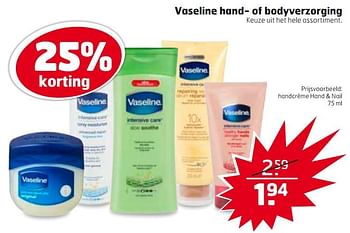Aanbiedingen Handcrème hand + nail - Vaseline  - Geldig van 19/09/2017 tot 01/10/2017 bij Trekpleister