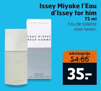 Aanbiedingen Issey miyake l`eau d`issey for him - Issey Miyake - Geldig van 19/09/2017 tot 01/10/2017 bij Trekpleister