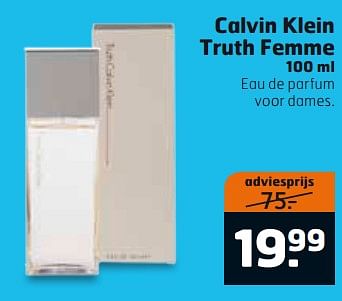 Aanbiedingen Calvin klein truth femme - Calvin Klein - Geldig van 19/09/2017 tot 01/10/2017 bij Trekpleister