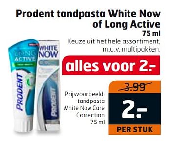 Aanbiedingen Tandpasta white now care correction - Prodent - Geldig van 19/09/2017 tot 01/10/2017 bij Trekpleister