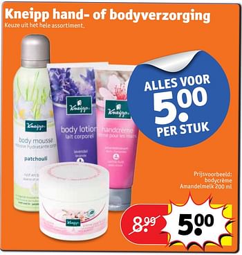 Aanbiedingen Bodycrème amandelmelk - Kneipp - Geldig van 19/09/2017 tot 24/09/2017 bij Kruidvat
