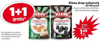 Aanbiedingen Klene drop suikervrij - Klene - Geldig van 19/09/2017 tot 01/10/2017 bij Trekpleister