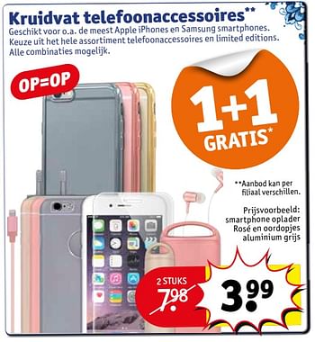 Aanbiedingen Smartphone oplader rosé en oordopjes aluminium grijs - Huismerk - Kruidvat - Geldig van 19/09/2017 tot 24/09/2017 bij Kruidvat