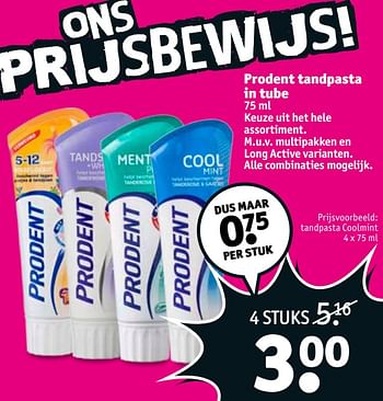 Aanbiedingen Tandpasta coolmint - Prodent - Geldig van 19/09/2017 tot 24/09/2017 bij Kruidvat