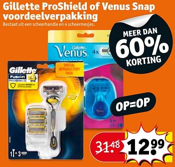 Aanbiedingen Gillette proshield of venus snap voordeelverpakking - Gillette - Geldig van 19/09/2017 tot 24/09/2017 bij Kruidvat