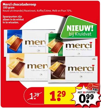 Aanbiedingen Merci chocoladereep - MERCI - Geldig van 19/09/2017 tot 24/09/2017 bij Kruidvat