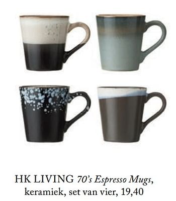 Aanbiedingen Hk living 70`s espresso mugs, keramiek - HK Living - Geldig van 05/09/2017 tot 01/03/2018 bij De Bijenkorf