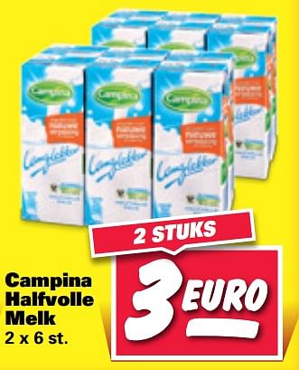 Aanbiedingen Campina halfvolle melk - Campina - Geldig van 18/09/2017 tot 23/09/2017 bij Nettorama