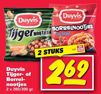 Aanbiedingen Duyvis tijger- of borrelnootjes - Duyvis - Geldig van 18/09/2017 tot 23/09/2017 bij Nettorama