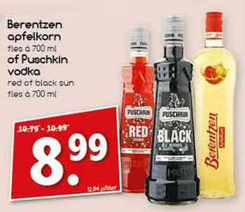 Aanbiedingen Berentzen apfelkorn of puschkin vodka - Huismerk - Agrimarkt - Geldig van 18/09/2017 tot 23/09/2017 bij Agrimarkt