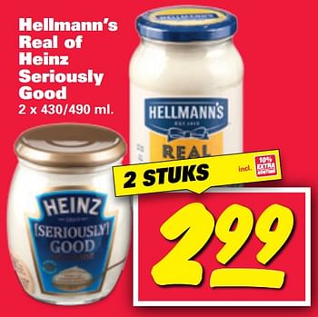 Aanbiedingen Hellmann`s real of heinz seriously good - Huismerk - Nettorama - Geldig van 18/09/2017 tot 23/09/2017 bij Nettorama