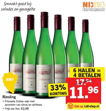Aanbiedingen Riesling - Witte wijnen - Geldig van 23/09/2017 tot 24/09/2017 bij Lidl
