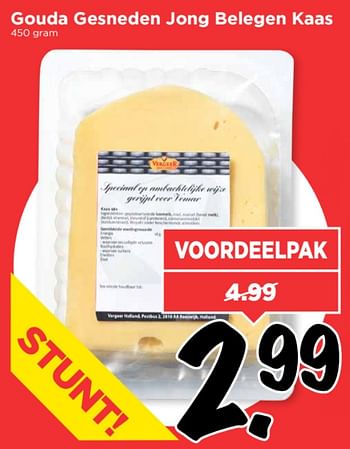 Aanbiedingen Gouda gesneden jong belegen kaas - Huismerk Vomar - Geldig van 21/09/2017 tot 23/09/2017 bij Vomar