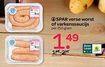 Aanbiedingen Spar verse worst of varkenssaucijs - Spar - Geldig van 21/09/2017 tot 04/10/2017 bij Spar