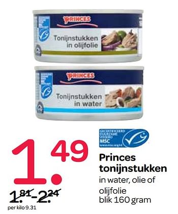 Aanbiedingen Princes tonijnstukken in water, olie of olijfolie - Princes - Geldig van 21/09/2017 tot 04/10/2017 bij Spar