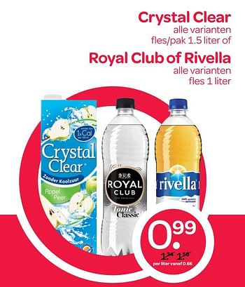 Aanbiedingen Crystal clear , royal club of rivella - Huismerk - Spar  - Geldig van 21/09/2017 tot 04/10/2017 bij Spar