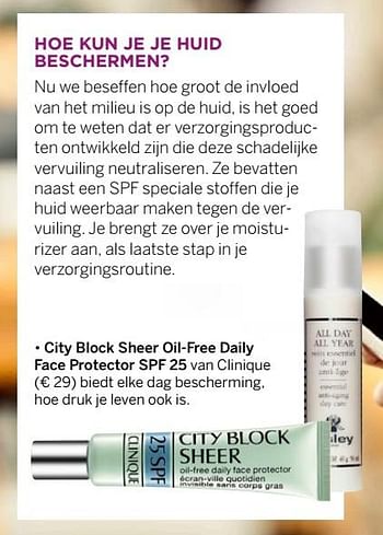 Aanbiedingen City block sheer oil-free daily face protector spf 25 van clinique - CLINIQUE - Geldig van 18/09/2017 tot 31/10/2017 bij Ici Paris XL