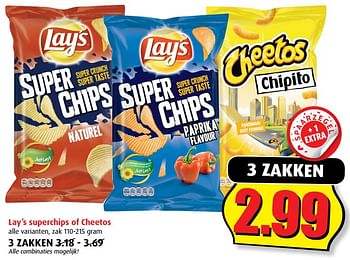 Aanbiedingen Lay`s superchips of cheetos - Lay's - Geldig van 20/09/2017 tot 26/09/2017 bij Boni Supermarkt