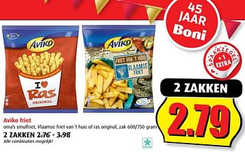 Aanbiedingen Aviko friet oma`s smulfriet, vlaamse friet van `t huis of ras original - Aviko - Geldig van 20/09/2017 tot 26/09/2017 bij Boni Supermarkt