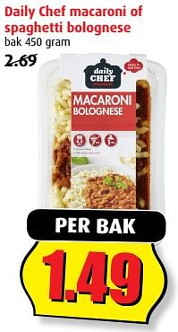 Aanbiedingen Daily chef macaroni of spaghetti bolognese - Daily chef - Geldig van 20/09/2017 tot 26/09/2017 bij Boni Supermarkt