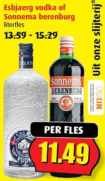 Aanbiedingen Esbjaerg vodka of sonnema berenburg - Huismerk - Boni Supermarkt - Geldig van 20/09/2017 tot 26/09/2017 bij Boni Supermarkt