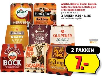 Aanbiedingen Amstel, bavaria, brand, grolsch, gulpener, heineken, hertog jan of la trappe bockbier - Huismerk - Boni Supermarkt - Geldig van 20/09/2017 tot 26/09/2017 bij Boni Supermarkt