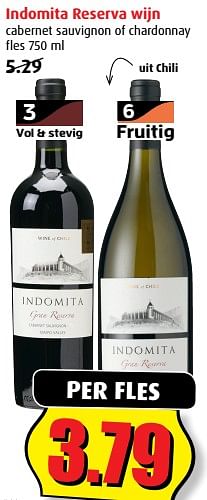 Aanbiedingen Indomita reserva wijn cabernet sauvignon of chardonnay - Rode wijnen - Geldig van 20/09/2017 tot 26/09/2017 bij Boni Supermarkt