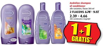 Aanbiedingen Andrélon shampoo of conditioner - Andrelon - Geldig van 20/09/2017 tot 26/09/2017 bij Boni Supermarkt