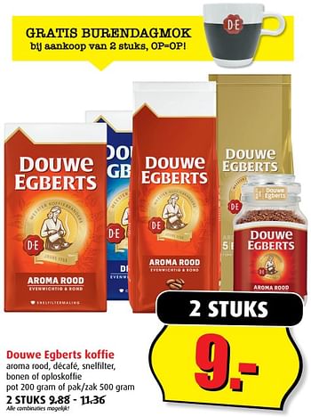Aanbiedingen Douwe egberts koffie aroma rood, décafé, snelfilter, bonen of oploskoffie - Douwe Egberts - Geldig van 20/09/2017 tot 26/09/2017 bij Boni Supermarkt