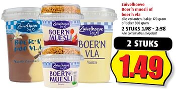 Aanbiedingen Zuivelhoeve boer`n muesli of boer`n vla - De Zuivelhoeve - Geldig van 20/09/2017 tot 26/09/2017 bij Boni Supermarkt